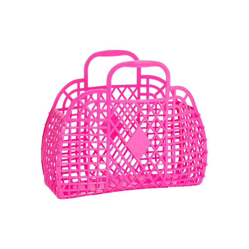 Product shot of the Sun Jellies Small Retro Basket in Berry Pink