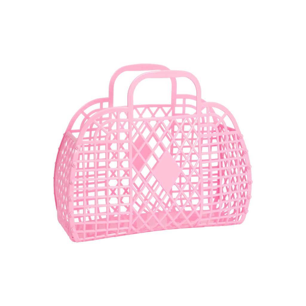 Product shot of the Sun Jellies Small Retro Basket in Bubblegum Pink