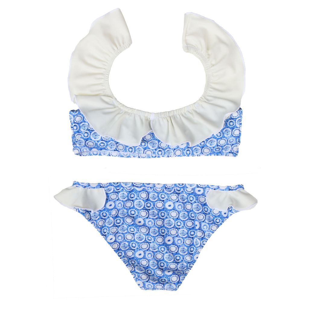 Product shot of the back of the Folpetto Elisa bikini in dusty blue jellyfish print