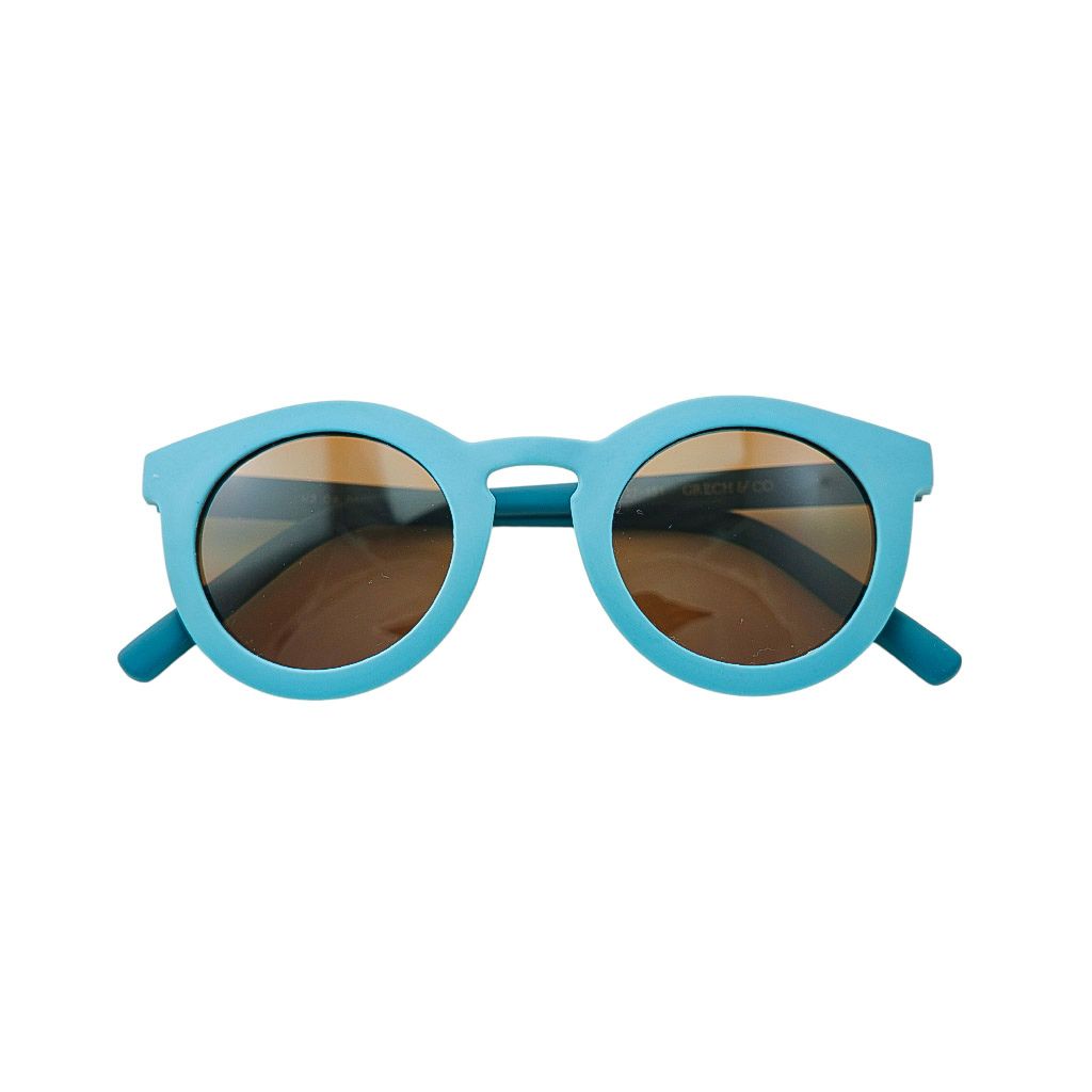 Front product view of Grech and Co Round Sustainable Polarised Sunglasses in Laguna Blue