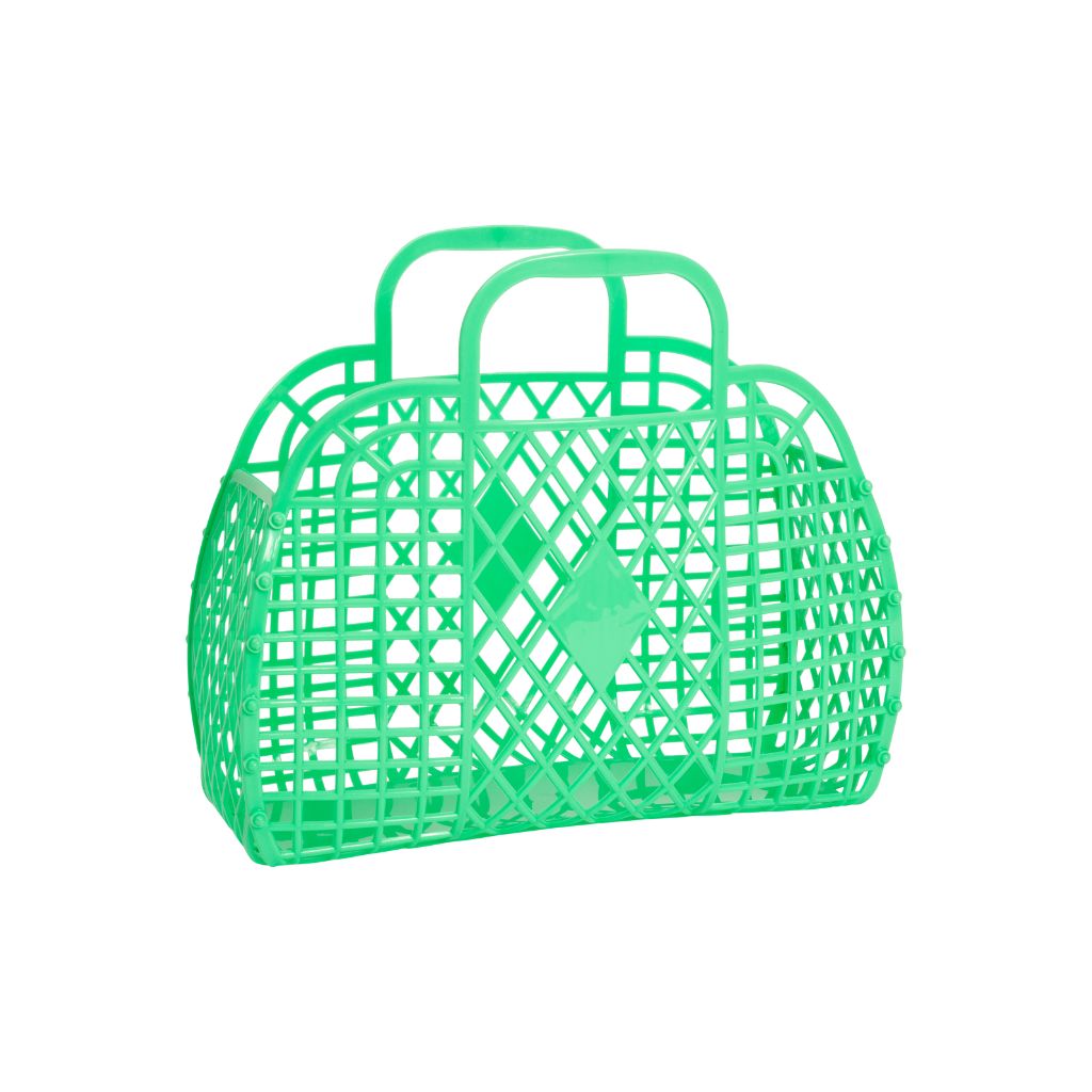 Product shot of the Sun Jellies Small Retro Basket in Green