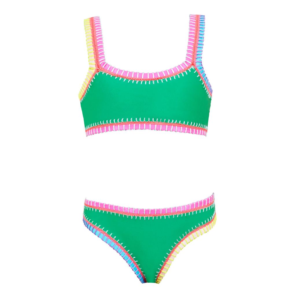 Product shot of the front of the PQ Swim Girls Ireland Sporty Rainbow Embroidered Two Piece Bikini
