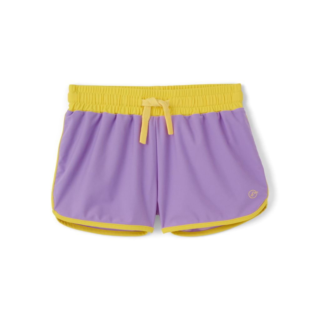 Product shot of the Kiwi Unisex Swim Shorts in Lilas Purple from Baines Collection