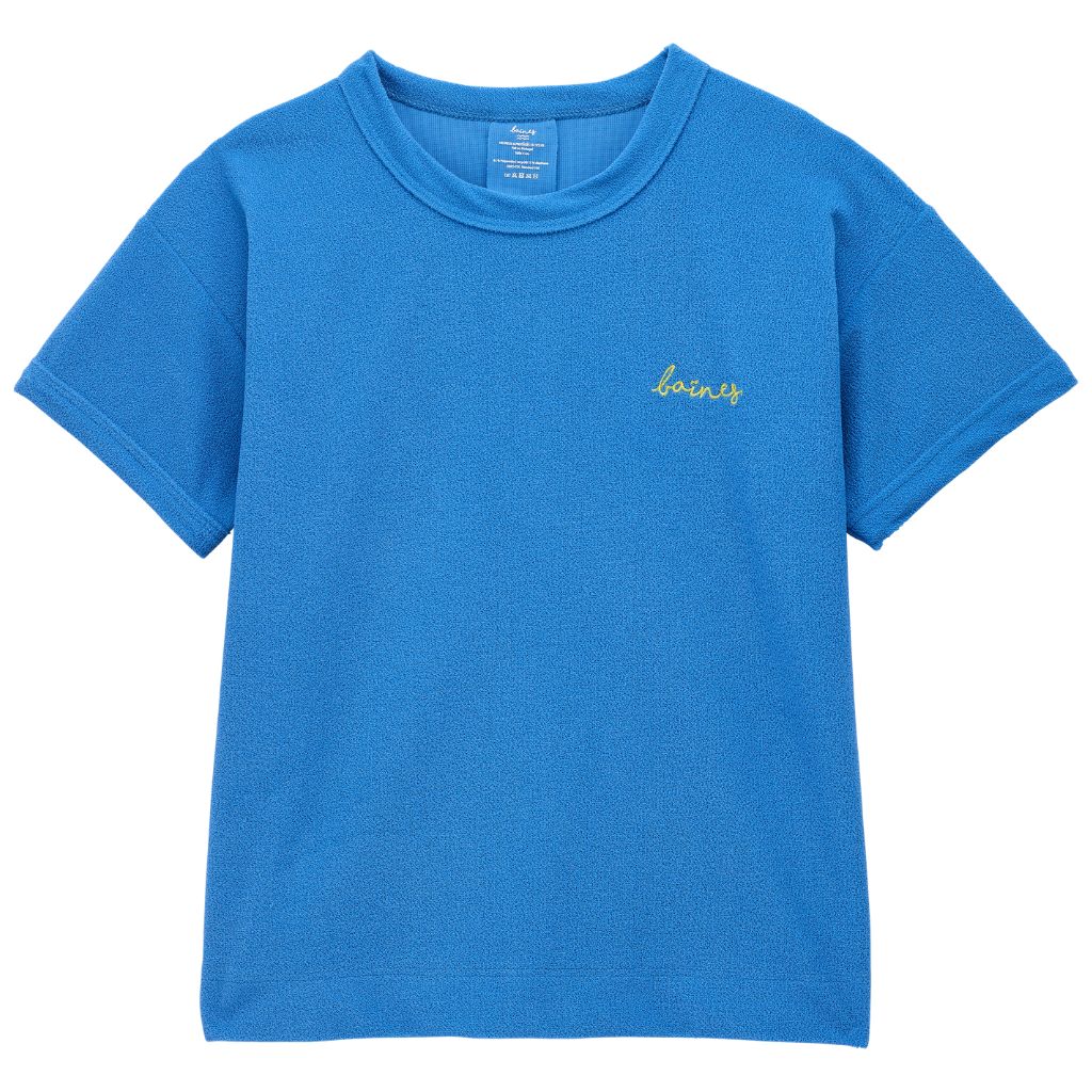 Product shot of the t-shirt from the Mike beach wear set in blue from Baines Collection