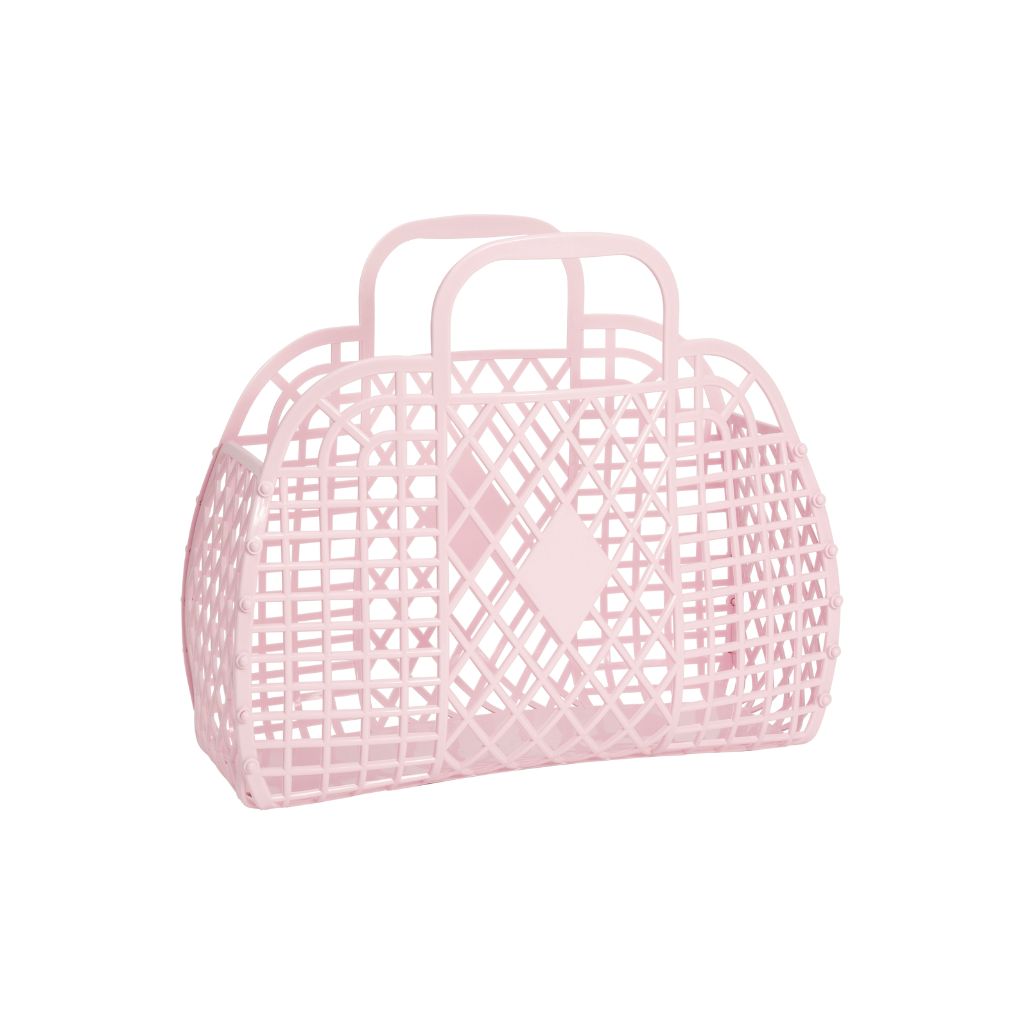 Product shot of the Sun Jellies Small Retro Basket in Pink