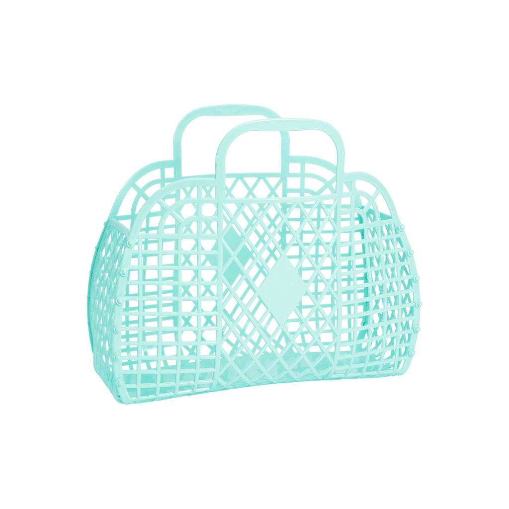Product shot of the Sun Jellies Small Retro Basket in Seafoam