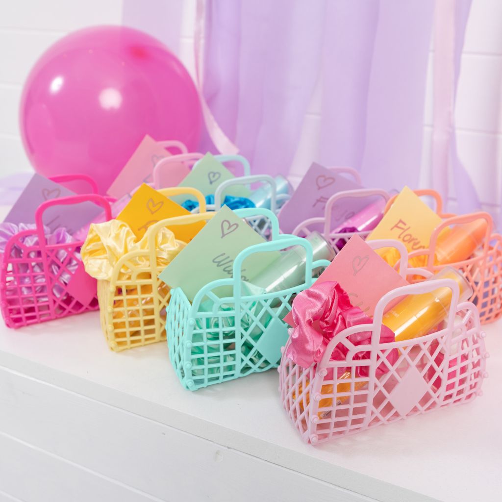 Lifestyle shot of the Sun Jellies Small Retro Basket Collection as party bags