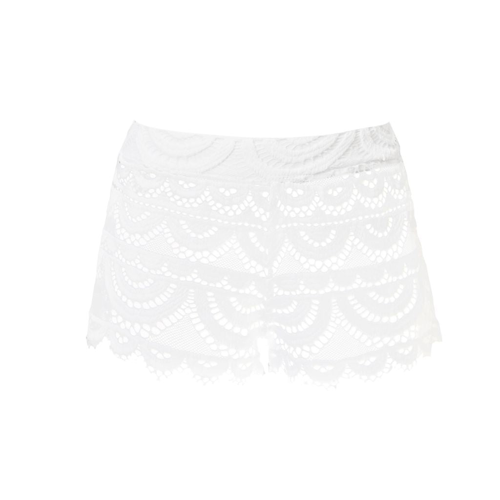 Product shot of the front of the PQ Girls Swim Water Lily Kelly Lace Shorts in White