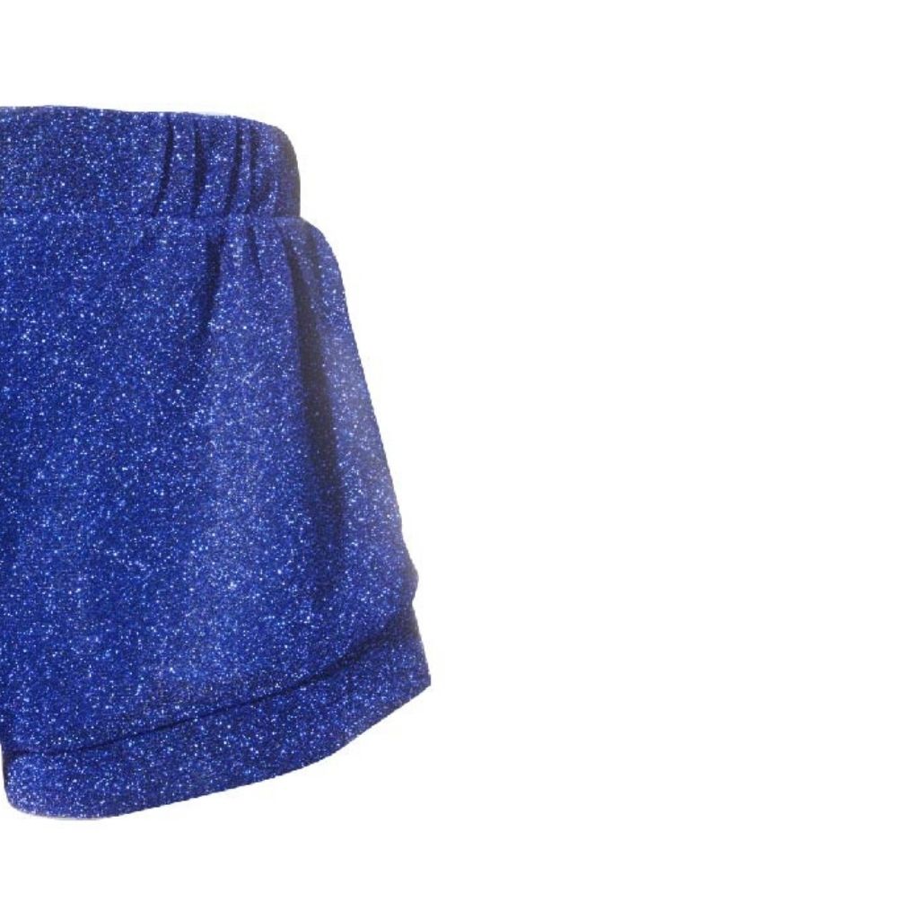 Clos cup of Oseree Kids Osemini Lumiere girl's metallic shorts in blue