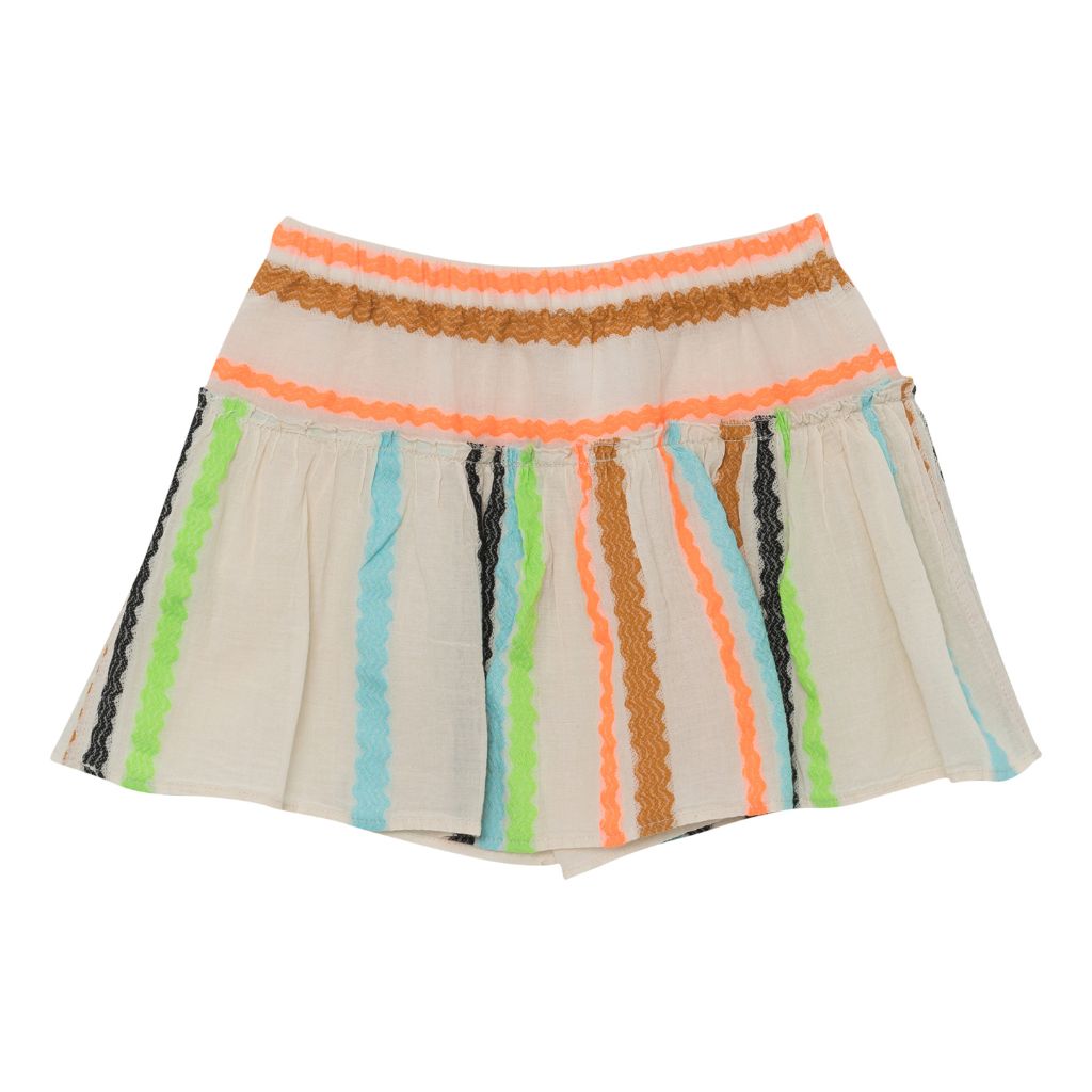 Product shot of the front of the Devotion Twins Stars Ilektra skort shorts in cream and multicolour