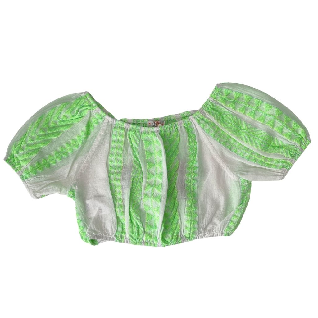 The Iria blouse top in neon green from the children's line of Greek brand, Devotion Twins