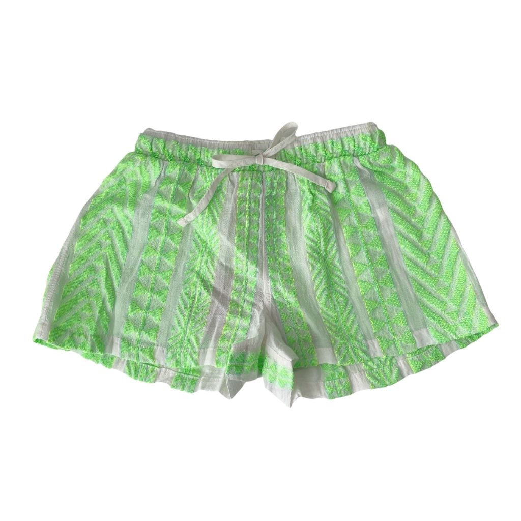The Kelly shorts in neon green from the children's line of Greek brand, Devotion Twins