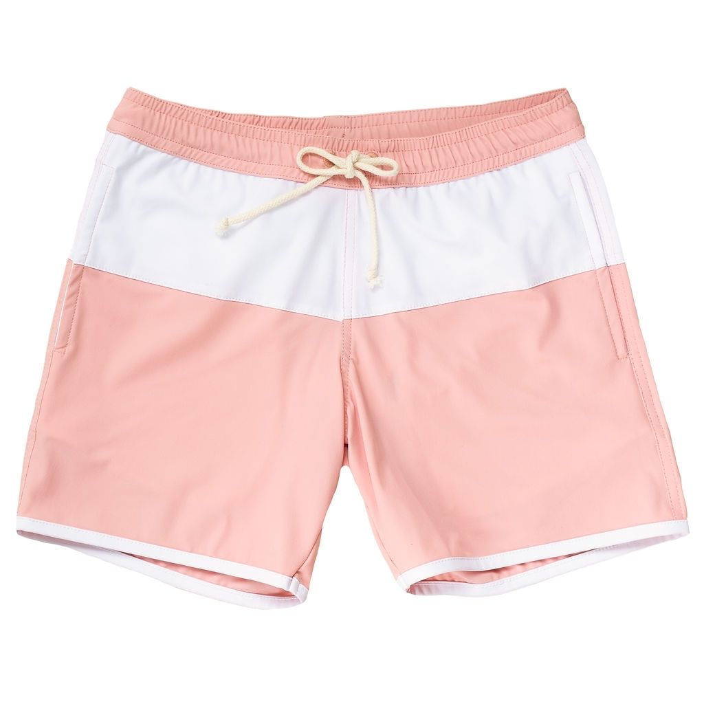 Front view of the Folpetto Jack swim shorts in dusty pink and ivory