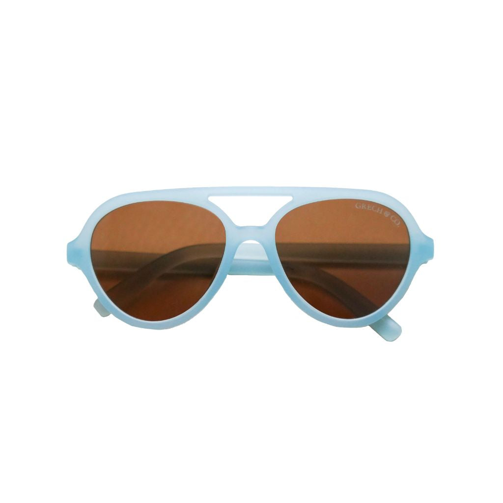 Product shot of Grech and Co Aviator Polarised Sunglasses for babies, toddlers and children in sky blue