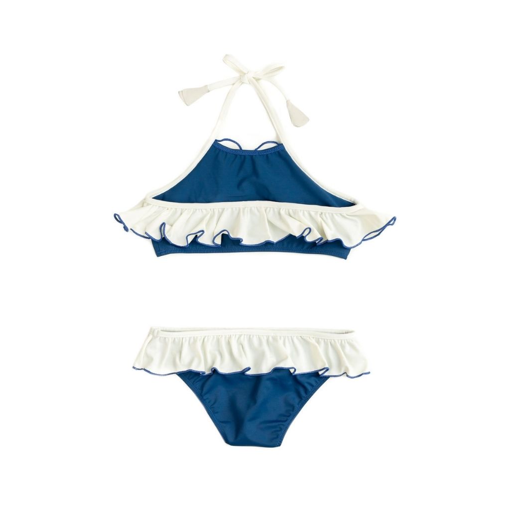 Back view Front view of Folpetto brand Leila Bikini in Night blue and Ivory