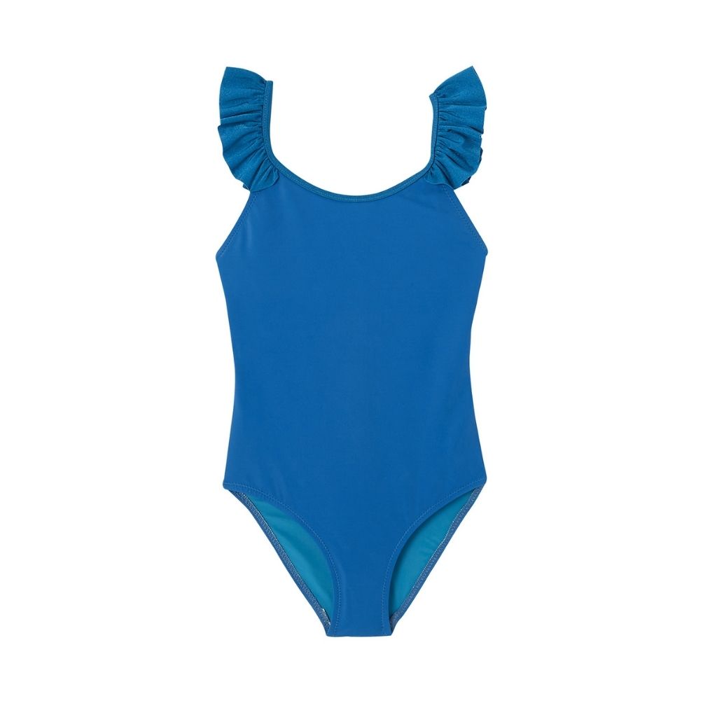 Front view of the Lison Paris Girls Bora Bora Swimsuit in Blue