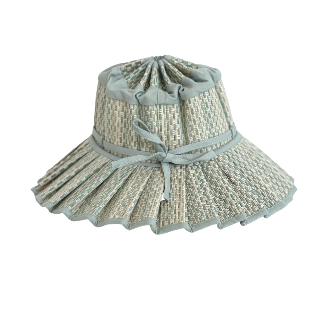 Front view of Lorna Murray Children's Capri Fiji Hat in blue, seafood, green shades