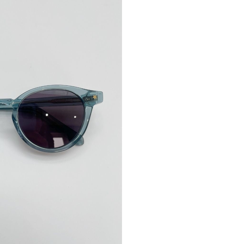 Close up of Maison Juli Julo Round sunglasses in blue