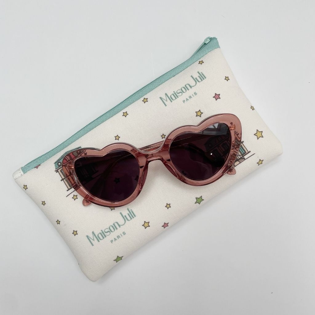 Maison Juli Margot Candy Pink heart-shaped sunglasses with sunglasses pouch