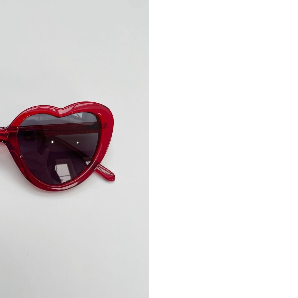 Close up of Maison Juli Red Crystal Heart Sunglasses