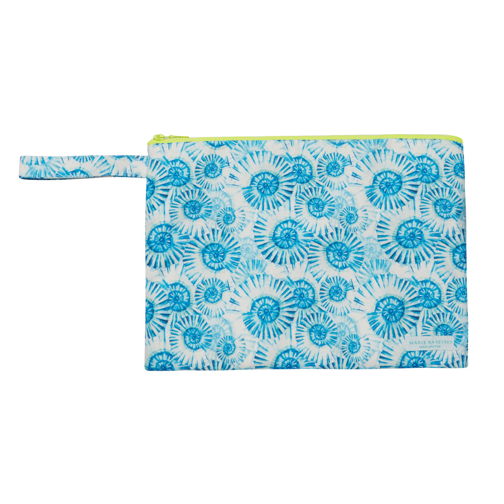 Product shot of the Marie Raxevsky Large Pouch Wet Bag in Sea Shells print