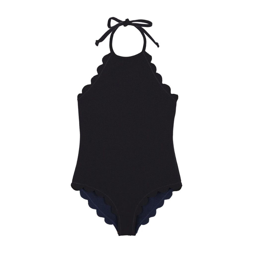 Product shot of the Marysia Bumby Mott Reversible Swimsuit in Black and Indigo