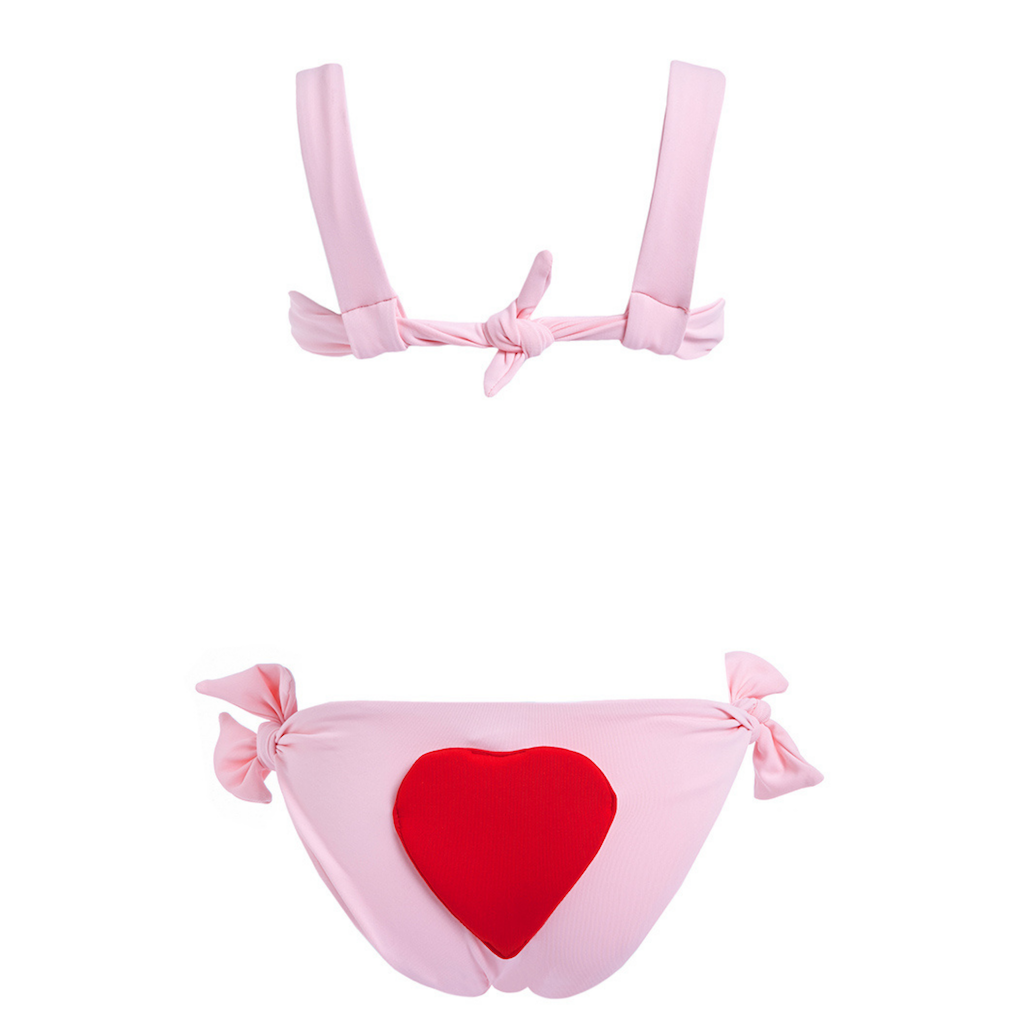 Melissa Odabash Baby Heart girls bikini in pale pink with red fluffy heart on bottom