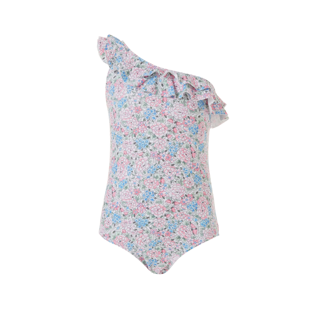 Melissa Odabash one shouldered baby Keira floral swimsuit for girls in pink and blue