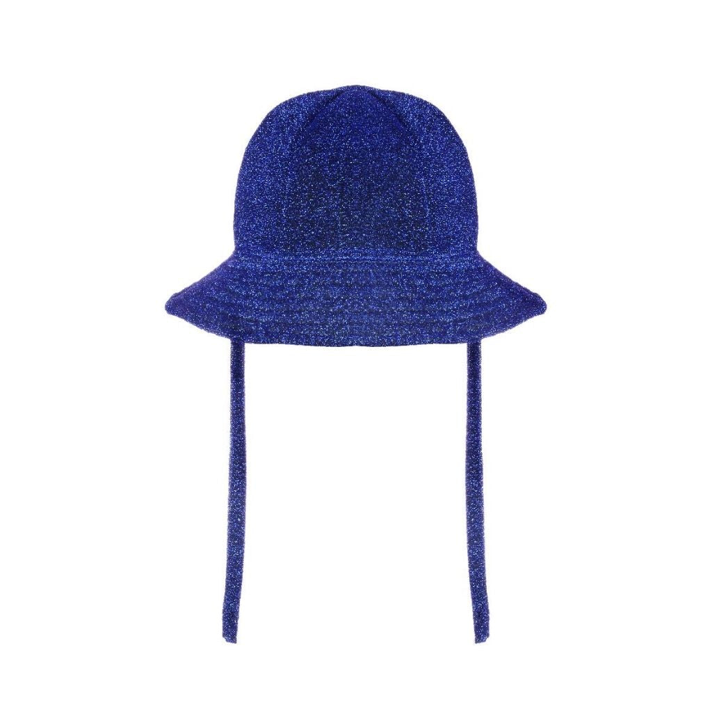 Product view of Oseree Kids Osemini glitter sun hat in blue metallic thread for baby girls