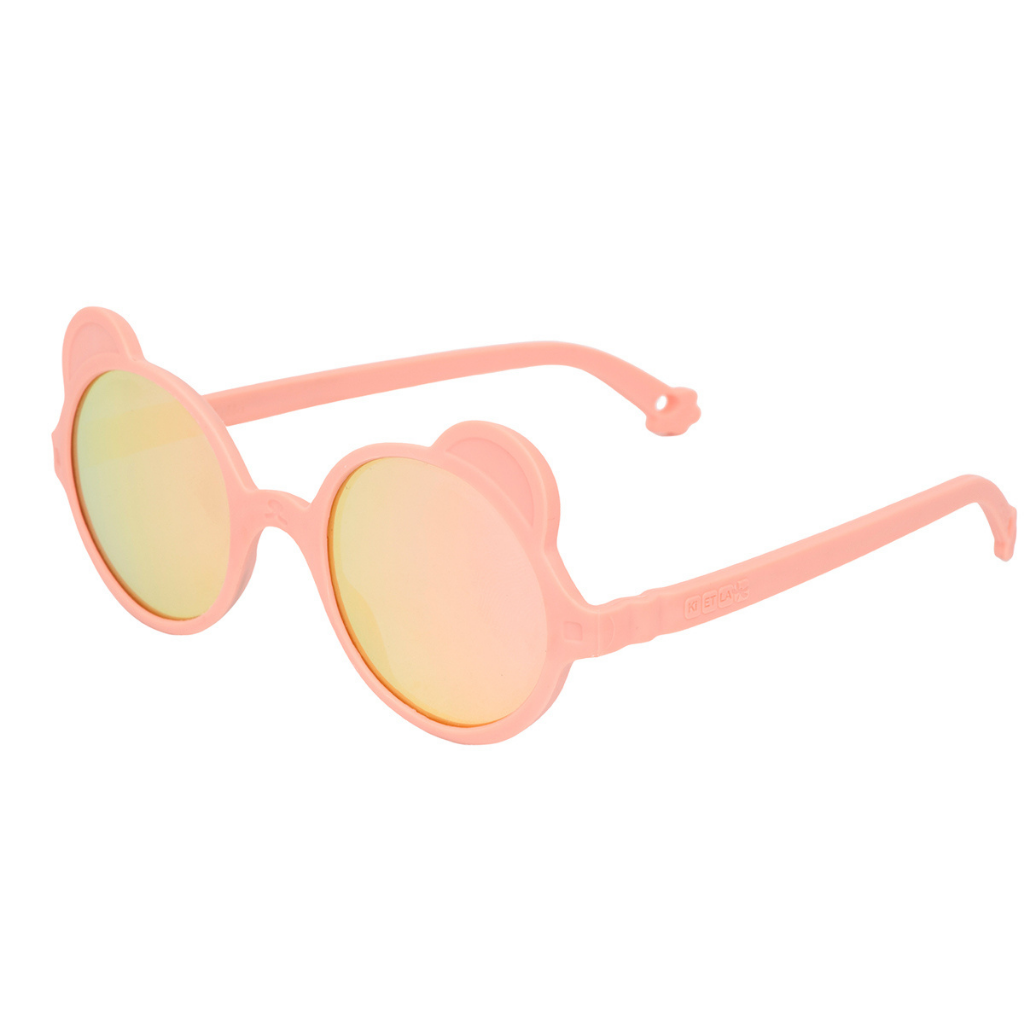 Side view of Ki et La Ourson Teddy Bear sunglasses for children from 1 - 4 years in peach