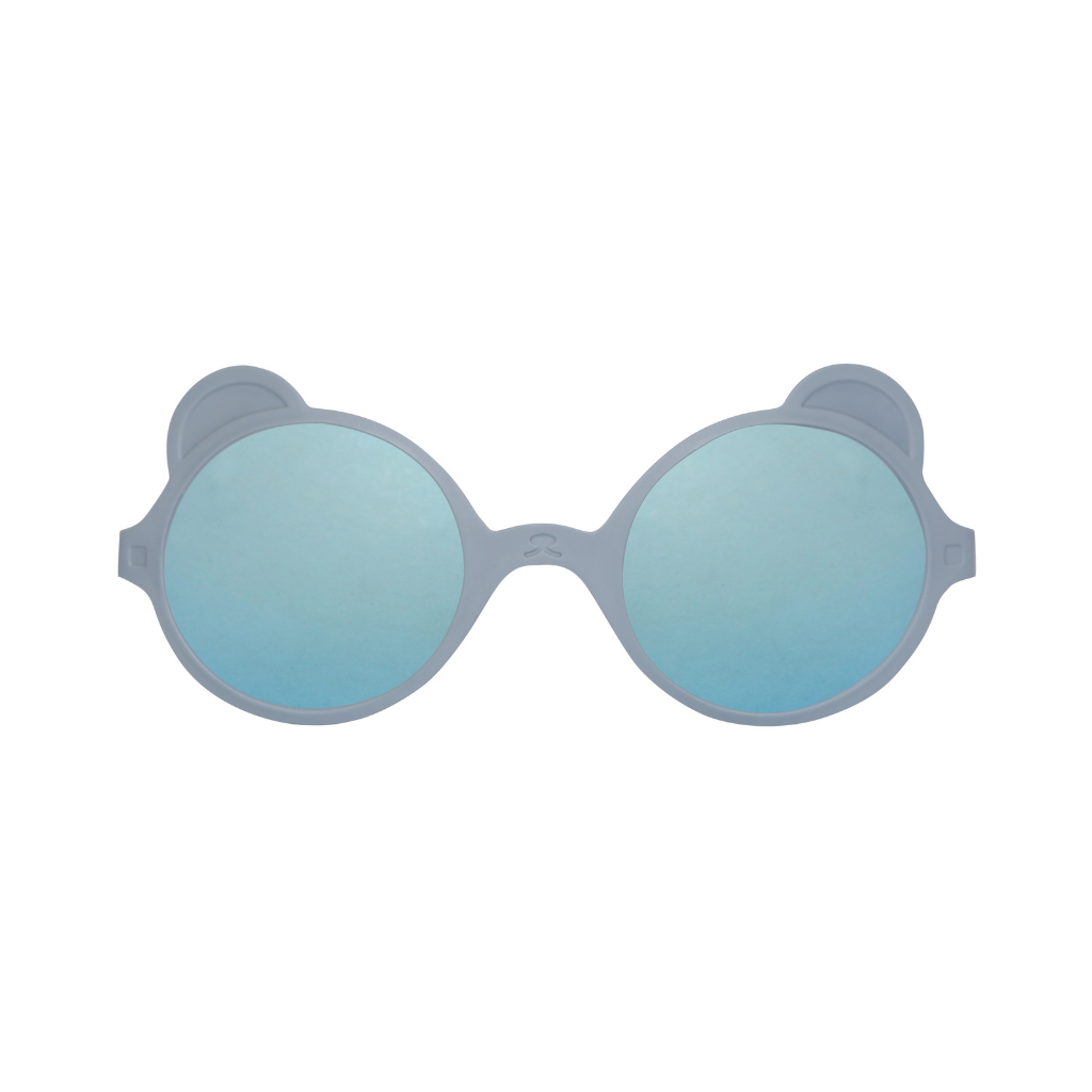 Front image of Ki et La Ourson teddy bear sunglasses for children 1 - 4 years in silver blue