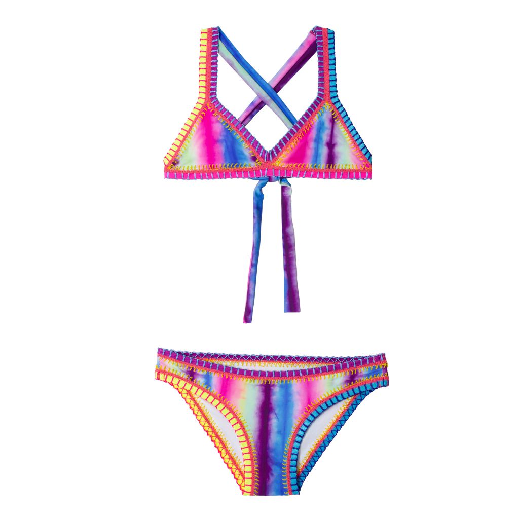 Front view of PQ Swim Tie Dye Rainbow Embroidery Two Piece Bikini