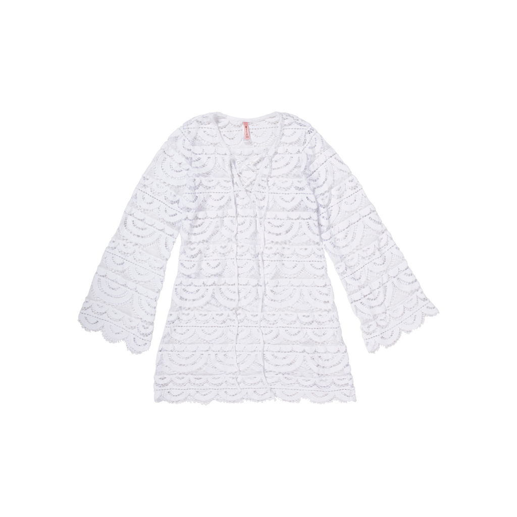 PQ Swim water lily little Noah cover-up for girls in white lace with bell sleeves