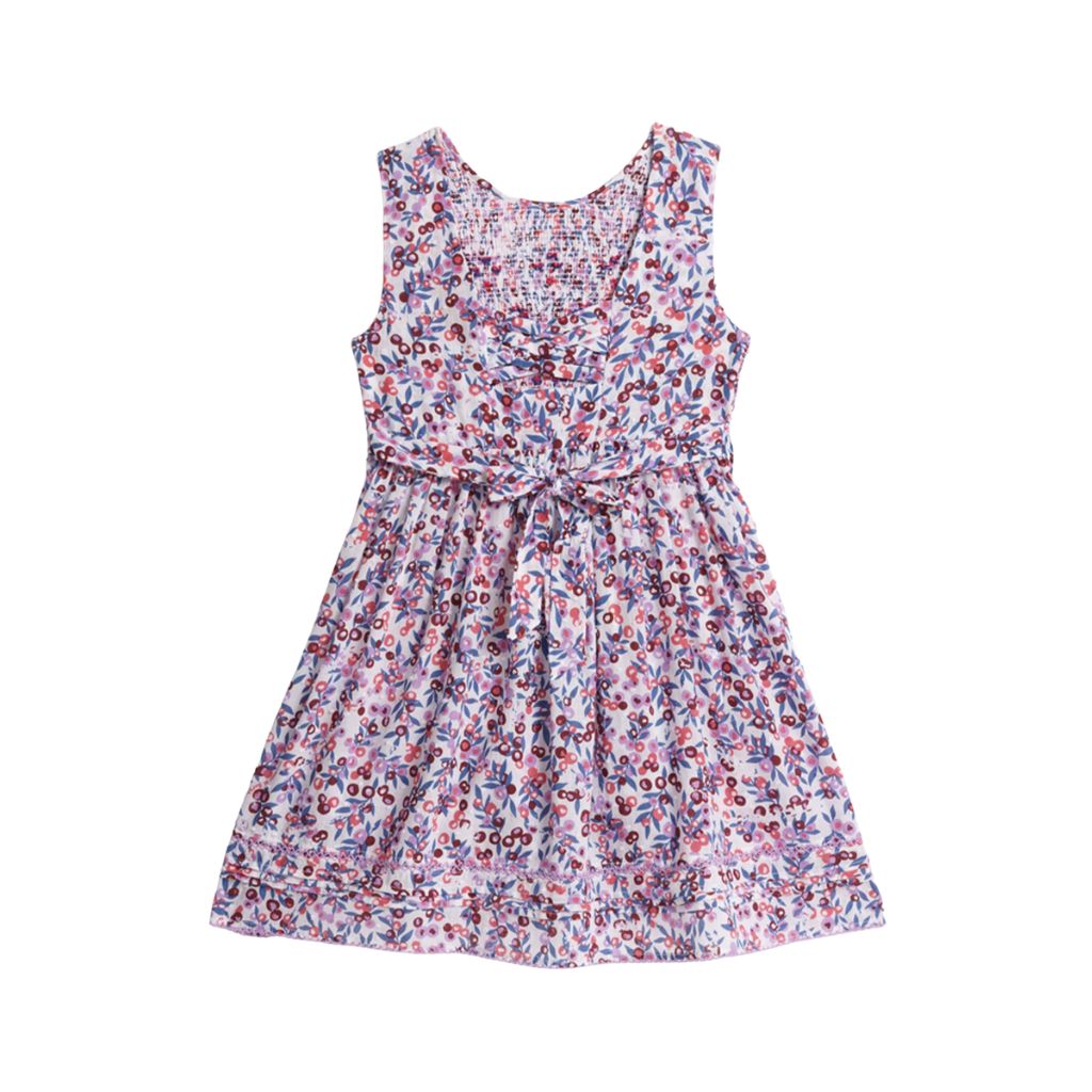 Product shot of the back of the Poupette St Barth Kids Amelie Mini Dress in Blue Blueberry Print