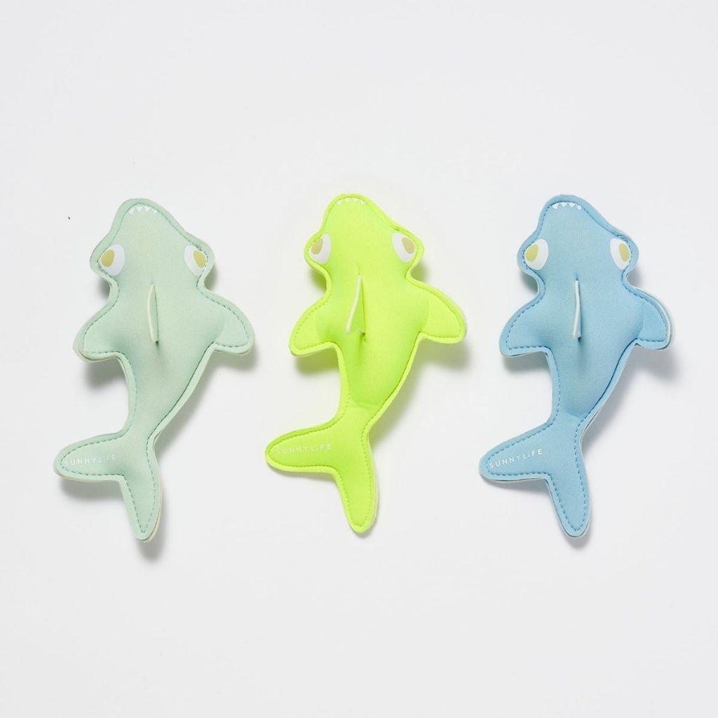 Product shot of Sunnylife kids dive buddies in shark tribe with set of three sharks