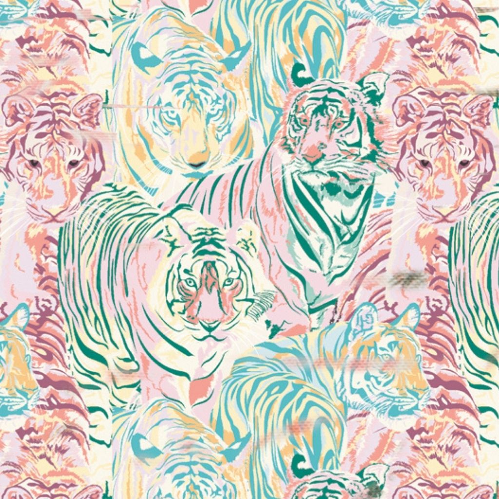 Close up of the pattern on the Marie Raxevsky double ruffle bikini in the Animal collections print