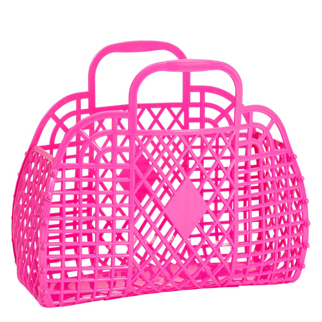 Product shot of the Sun Jellies Large Retro Basket in Berry Pink