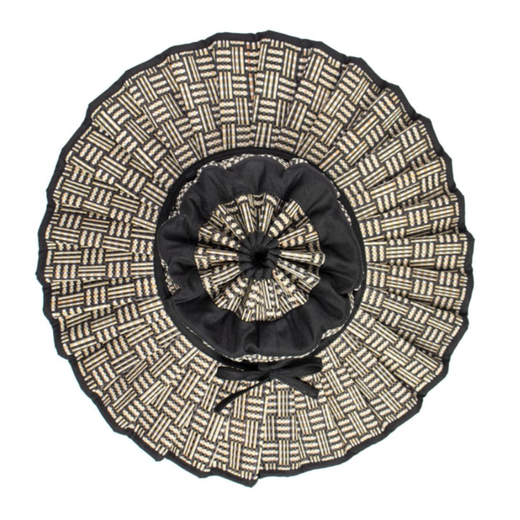 Product shot of a Birdseye view of the Lorna Murray Black Bamboo Island Capri Child Hat