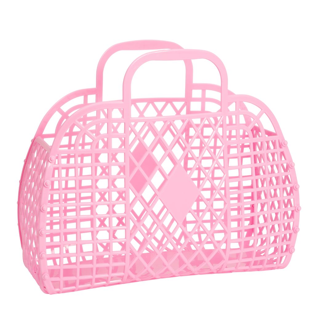 Product shot of the Sun Jellies Large Retro Basket in Bubblegum Pink
