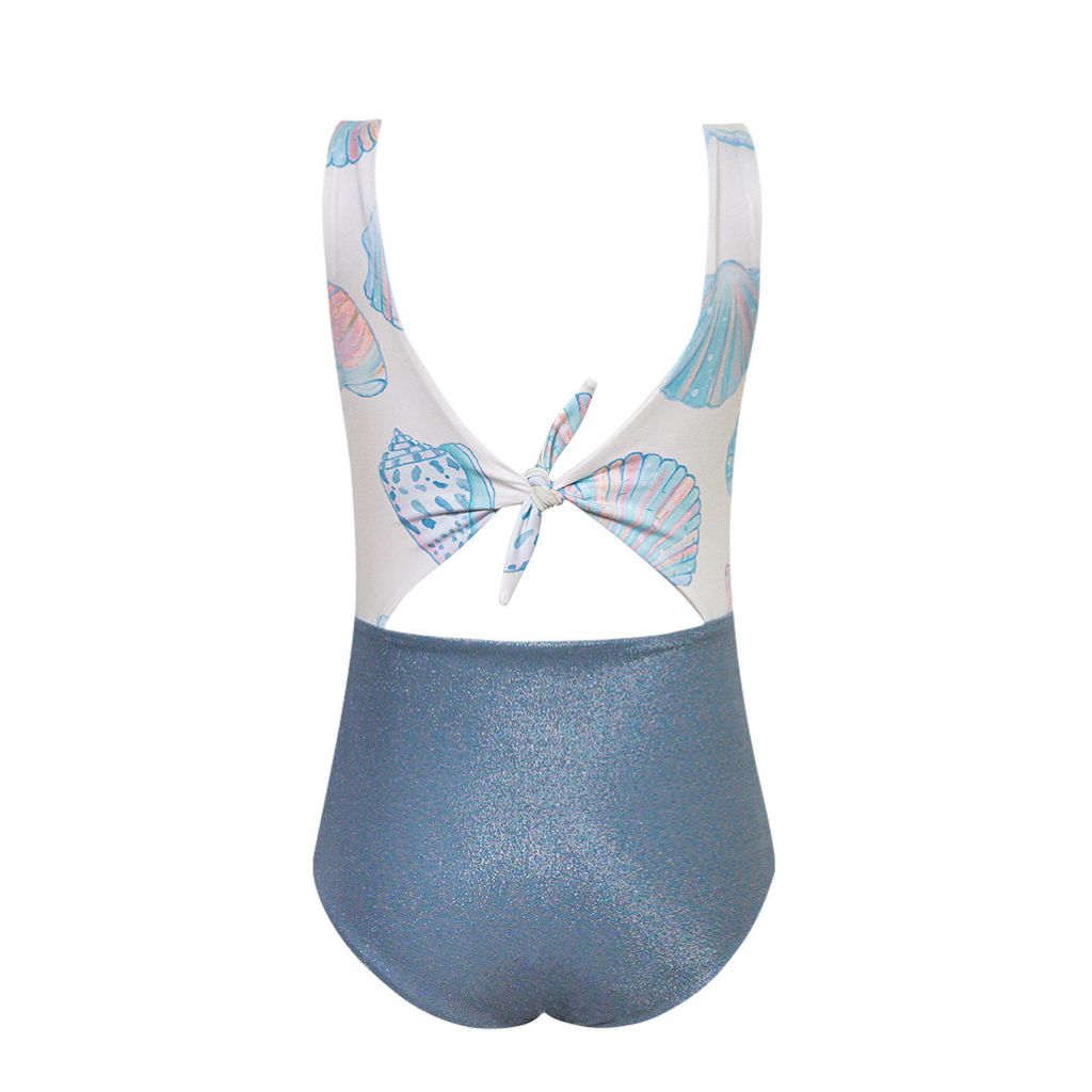Back product shot of the Conchas Arena Abi Trikini Swimsuit from the Tornasol Collection from Pepita & Me