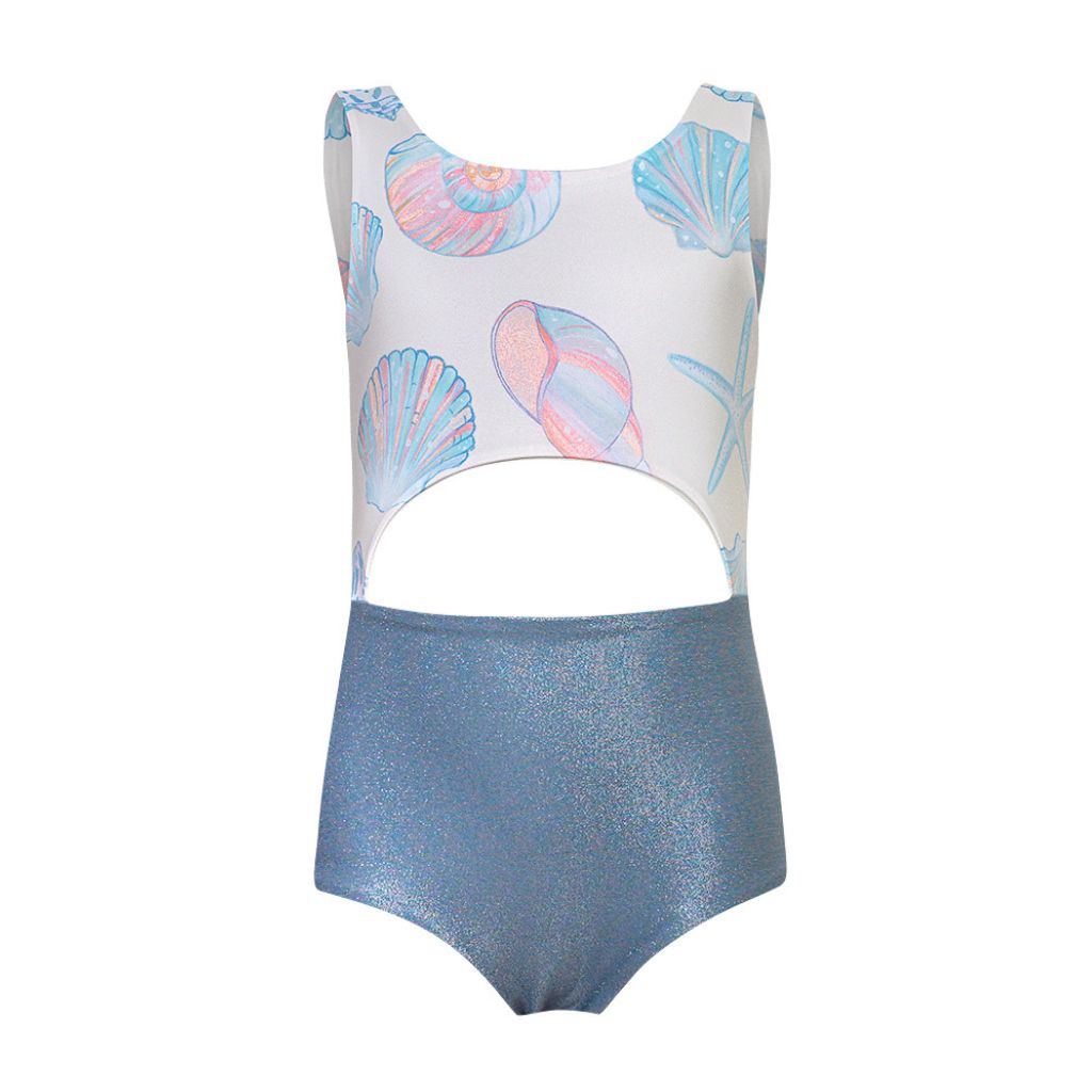Front product shot of the Conchas Arena Abi Trikini Swimsuit from the Tornasol Collection from Pepita & Me