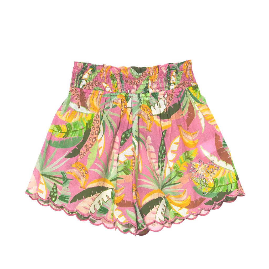 Product shot of Tutu Du Monde SS24 collection featuring the front of the Copacabana Shorts in palm print