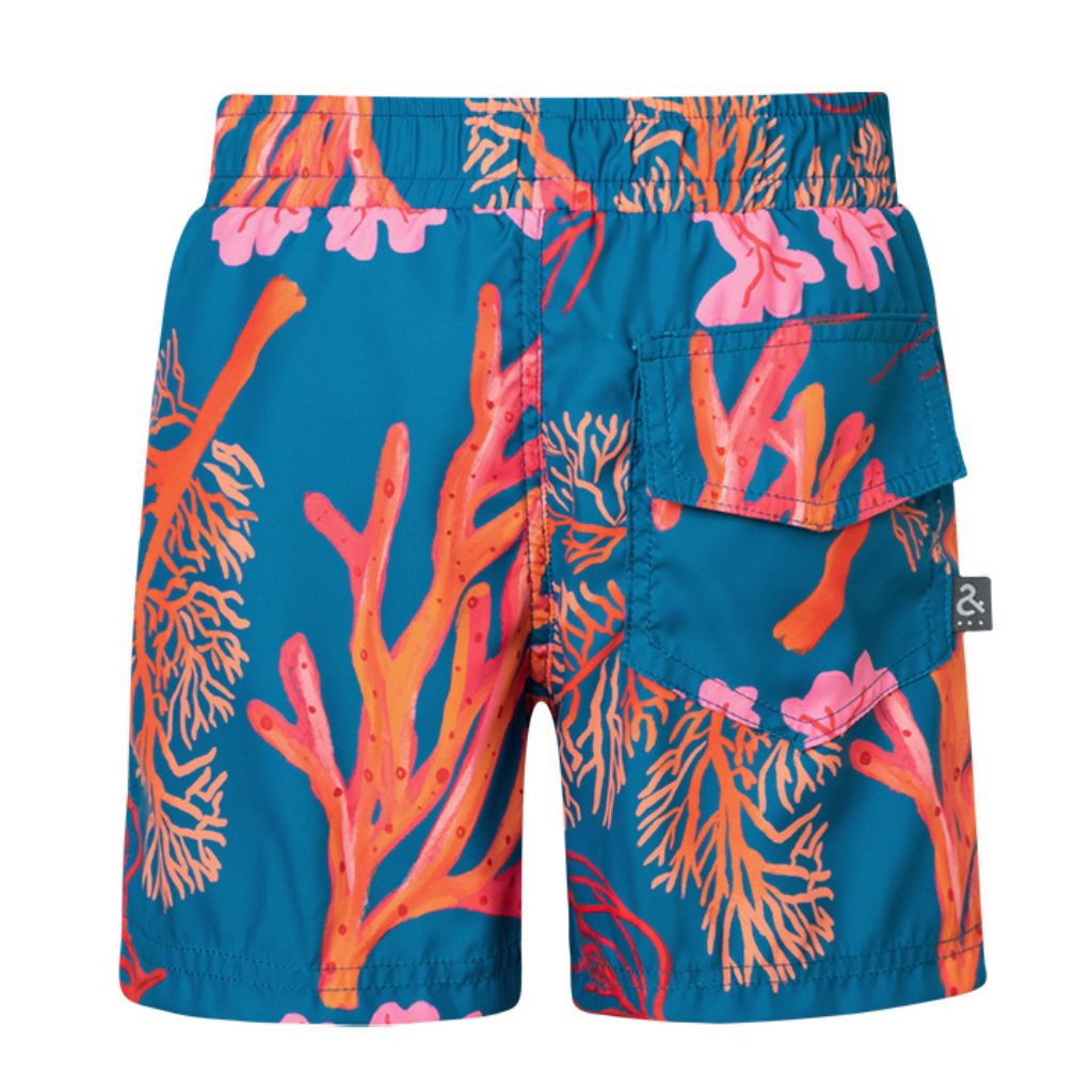 Back product shot of the Pepita & Me boys swim shorts in Corales Mar print from Tornasol collection