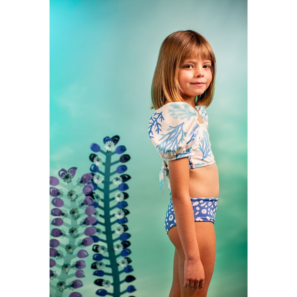 Little girl wearing the Pepita & Me Corales San Andrew Bubble Two piece bikini from the Tornasol collection