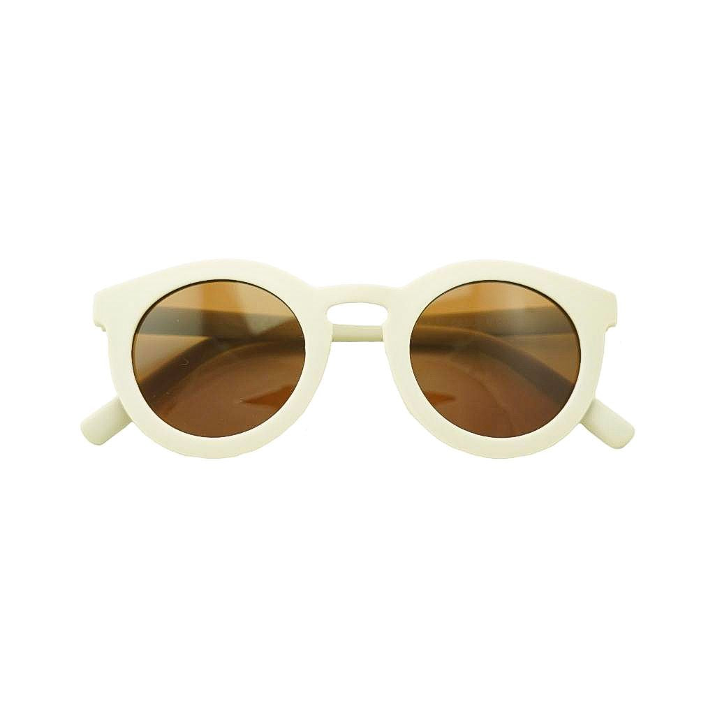 Front product view of Grech & Co sustainable round sunglasses for toddlers and children in Atlas White