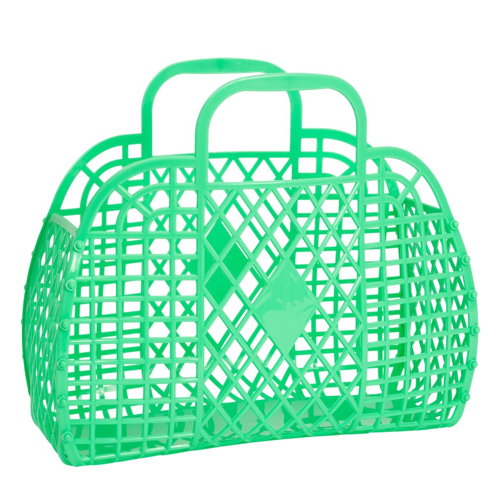 Product shot of the Sun Jellies Large Retro Basket in Green
