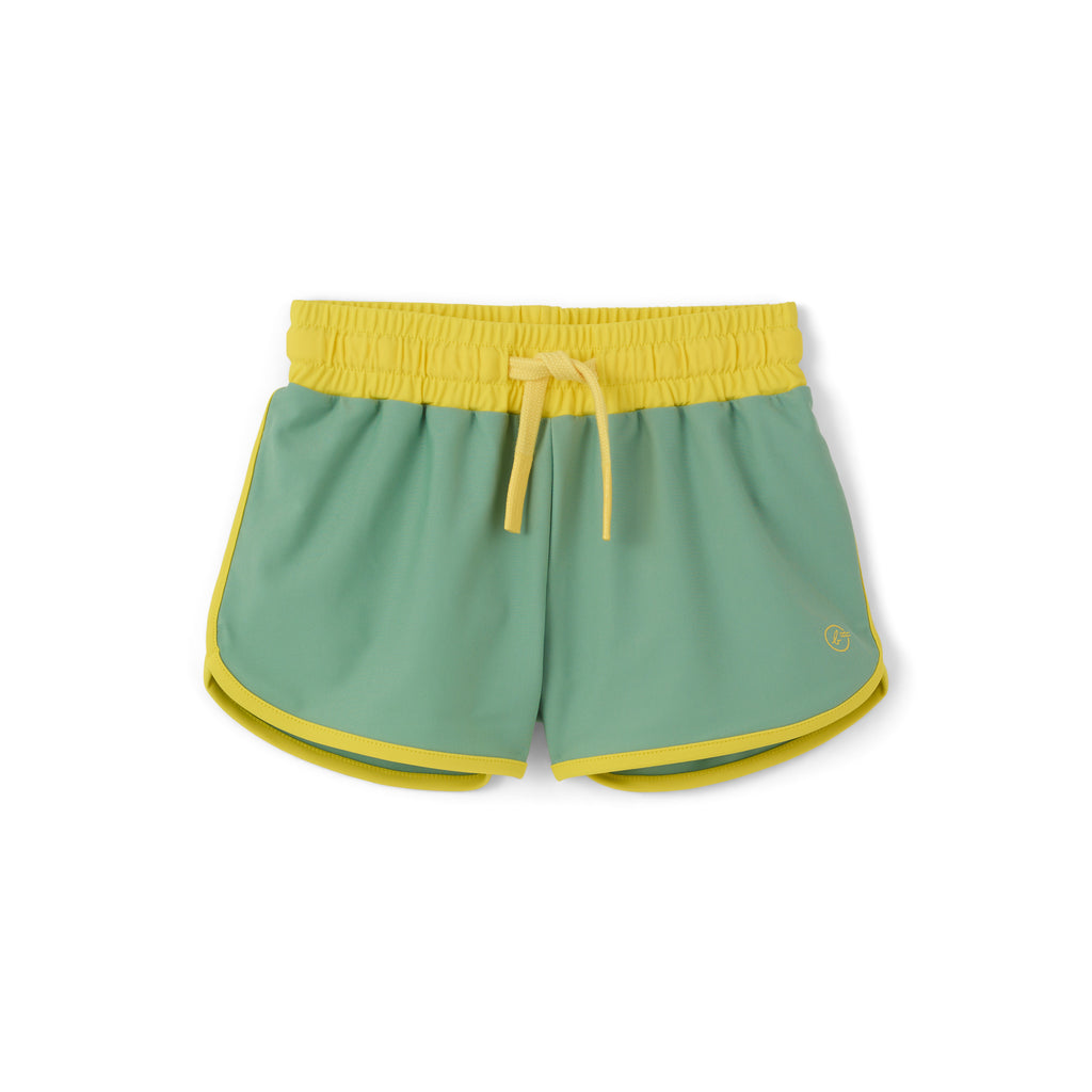 Product shot of the Kiwi Unisex Swim Shorts in Sauge Green from Baines Collection