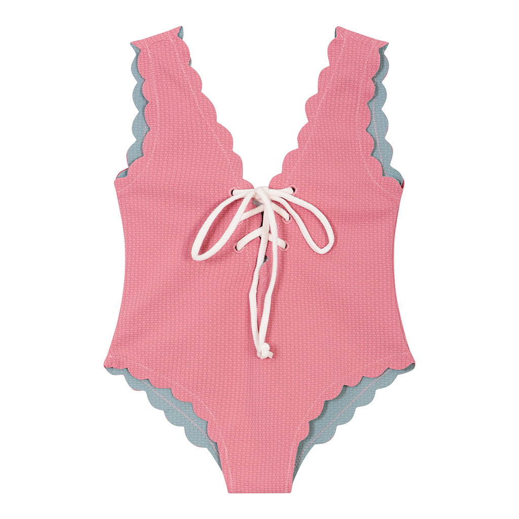 Front product shot of the Marysia Bumby Palm Springs Maillot in Dusty Pink