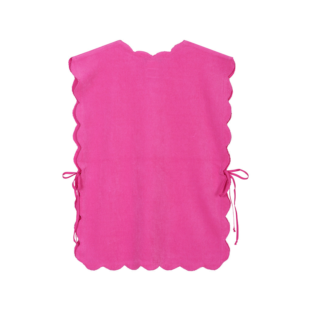 Product shot of the back of the Marysia Bumby Poncho in Orchid Pink