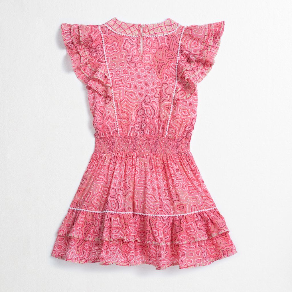 Product shot of the back of the Poupette St Barth Kids Mini Dress Camila in Pink Sea Water Viscose